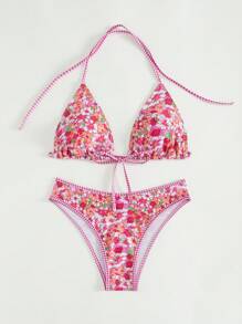 Swim Mod 花卉印花露背領夏季沙灘比基尼套裝 - 彩色 - 查看 7