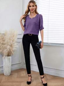 SHEIN LUNE Women Textured Simple Daily Wear Blouse - Purple - View 3