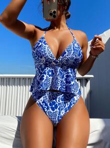 SHEIN Swim Bộ đồ Tankini họa tiết hoa đi biển mùa hè cho nữ dành cho kỳ nghỉ - Nhiều màu - Xem 1