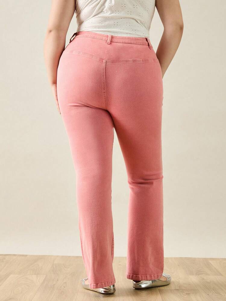 Plus Summer Women Pink Ballet Style Elastic Jeans For Sports Or Daily Wear