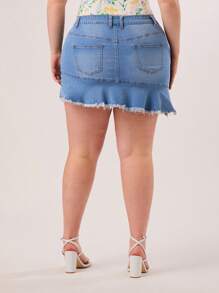 Forever 21 Plus Size Women Fashionable Summer Holiday Beach Denim Skirt - Blue - View 2