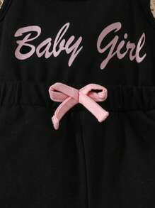 SHEIN Baby Girls' Casual Sports Everyday Basic Simple Fun Letter Print Cami Romper, Suitable For Spring And Summer Outings - Black - View 3