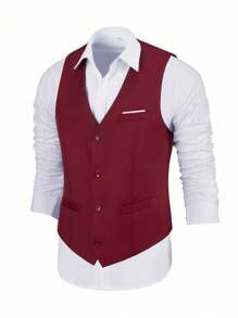 Furuyal Men's 3 PiecesSuit, Gentleman's Minimalist Slim Fit Single-Breasted Business Suit Set (Jacket, Vest, Pants), Suitable For Weddings, Parties, Holidays, Travel, Lightweight Burgundy, Size XS-3XL - Burgundy - View 5