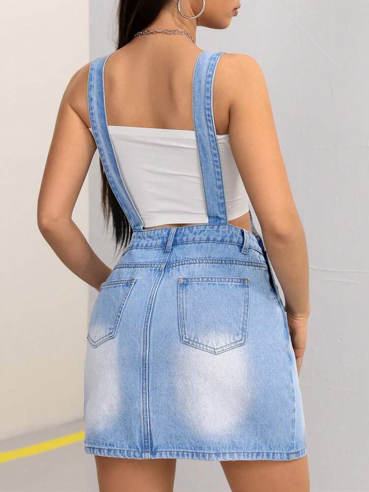 Women Summer Slim Fit Denim Jumpsuit With Star Patch & Shoulder Strap