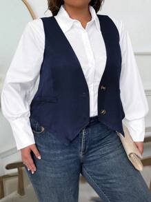 SHEIN Clasi Plus Size Women Summer Single-Breasted Asymmetrical Hem Casual Tank Top Tank Top