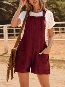 SHEIN LUNE Damen Sommer kurze Latzhose mit zwei Taschen, Einfarbig, für Urlaub oder Lässig