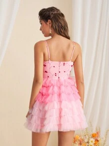 SHEIN Belle Women Gradient Color Cocktail Party Dress With Layered Dress