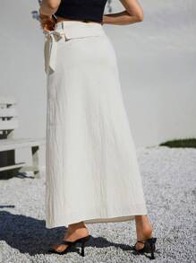 SHEIN Essnce Summer Women Daily Casual Folded High Waist Long Half Line Skirt