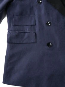 Manfinity Mode Men Spring And Autumn Contrast Color Lapel Double Breasted Jacket And Pants Business Suit For Daily Or Travel - Navy Blue - View 3