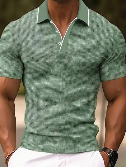 Manfinity RelaxMax Męska koszulka polo z krótkim rękawem, zapinana na guziki, zwykła zielona koszula na plażę