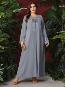 Al Najma 女性時尚優雅寬鬆長款阿拉伯風格大尺碼服裝 - 霧霾藍 - 查看 6