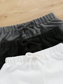 SHEIN Baby Boy 3pcs Casual Solid Color Elastic Waist Decorative Drawstring Shorts Set - Multicolor - View 5