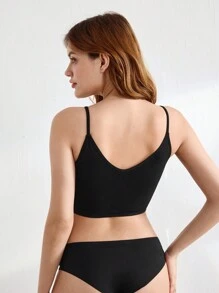 Ocili Ocili Top básico negro sólido extremadamente elástico sin costuras y sin relleno, cómodo y amigable con la piel