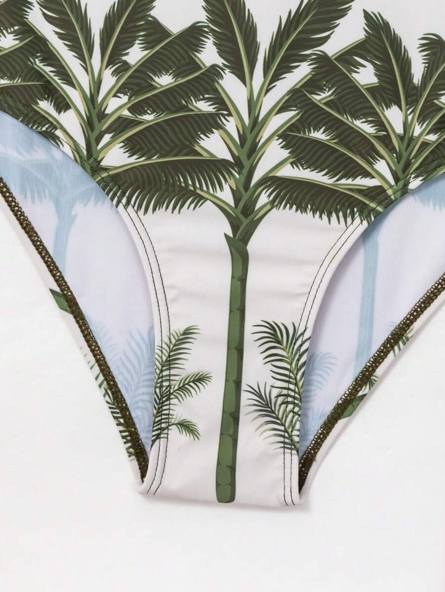 SHEIN Swim Vcay Conjunto de Maiô Bikini Halter estampado para mulheres