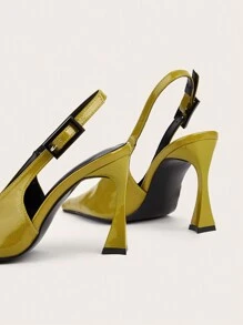 Thanh lịch và gợi cảm đám cưới/tiệc màu xanh đậm bơm đế có mũi nhọn và dây đeo mỏng dành cho nữ - màu xanh lá - Xem 5