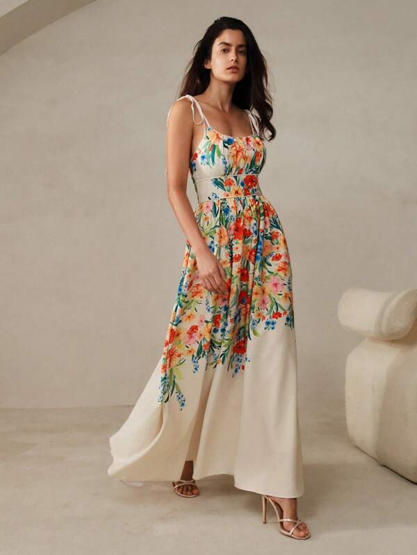 Anewsta Rochie fără bretele pentru femei, cu imprimeu floral, pentru o vacanță romantică, ținută maxi pentru femei