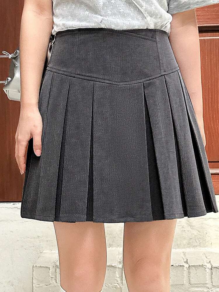 Women Fashion Solid Color Simple Pleated Skirt Fall Skirts