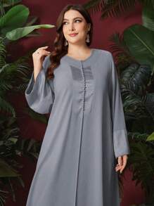 Al Najma 女性時尚優雅寬鬆長款阿拉伯風格大尺碼服裝 - 霧霾藍 - 查看 5