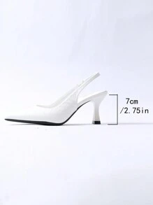 2025秋冬女士高跟鞋，细跟，纹理低鞋面，尖头，镂空后跟，踝带鞋，猫跟，优雅 - 白色 - 查看 4