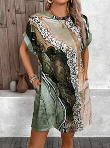 SHEIN LUNE Đồ họa trừu tượng cổ tròn có túi trang phục thường ngày cho nữ - Nhiều màu - Xem 3