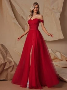 VIPGIRL Upscale Evening Dress Sexy Elegant Off Shoulder Formal Dress Luxury Adult Ceremony Dress Fashion Show Dress Party Dress Wedding Guest Dress,Gown - Red - View 2