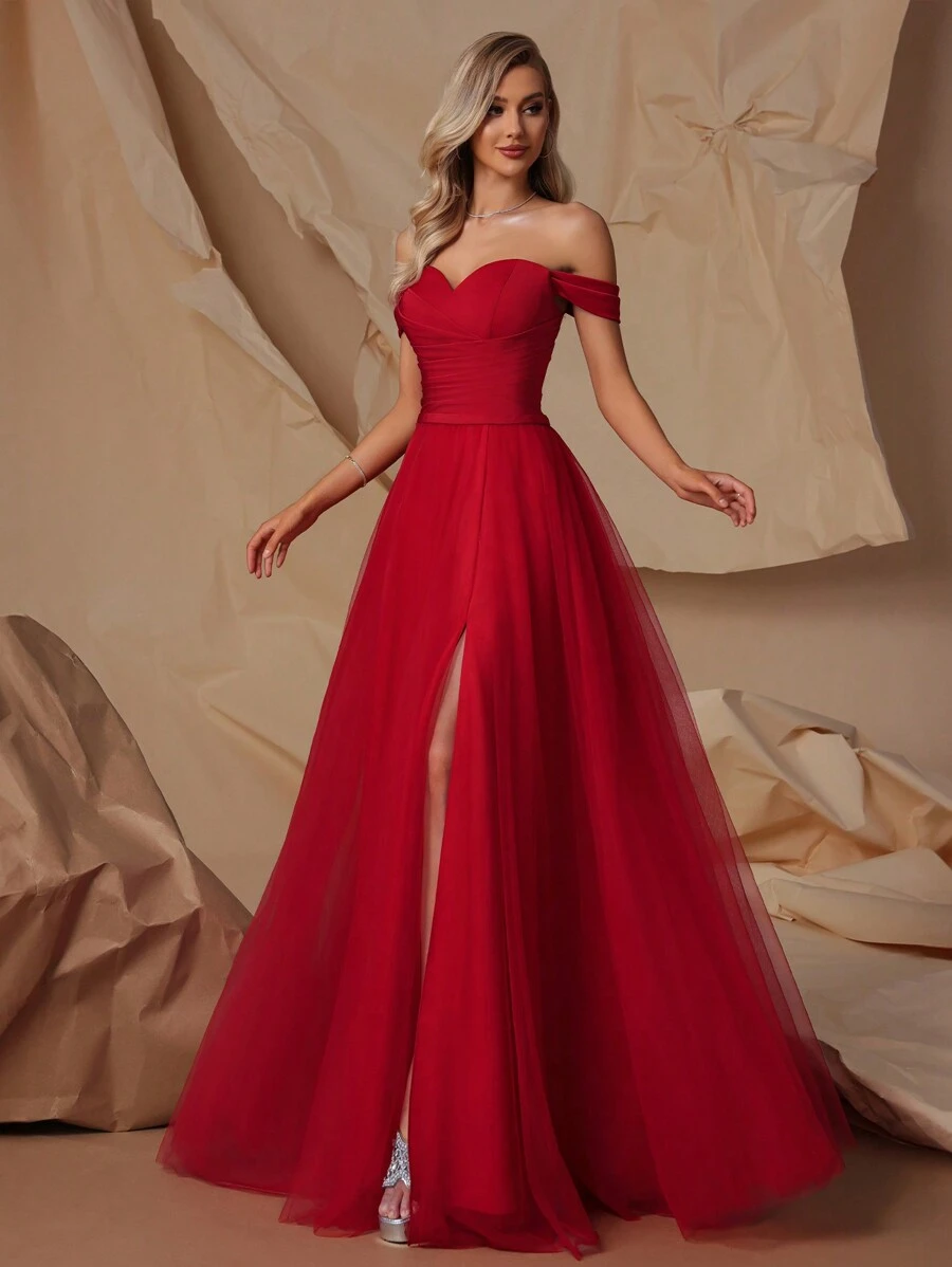 VIPGIRL Upscale Evening Dress Sexy Elegant Off Shoulder Formal Dress Luxury Adult Ceremony Dress Fashion Show Dress Party Dress Wedding Guest Dress,Gown