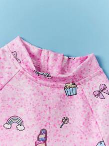 SHEIN Baby Girl Cute Cartoon Printed Short Sleeve One Piece Swimsuit