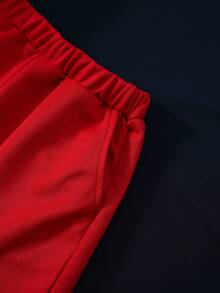 SHEIN Conjunto de dos piezas para niños preadolescentes con top de cuello redondo de manga corta con estampado de tigre casual y pantalones largos de punto lisos - Multicolor - Ver 6