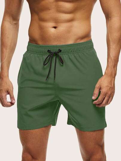 Manfinity KASUA 男士休閒實色束口腰海灘短褲