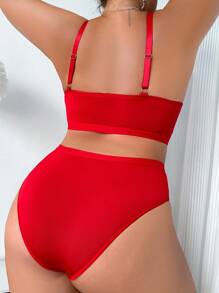 SHEIN 加大码女士蕾丝镂空无钢圈文胸和内裤套装，提升