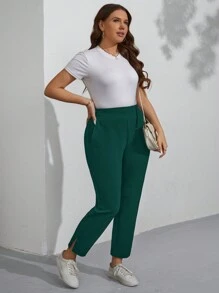 EMERY ROSE Plus Size Women's Casual Commuter Pants - Dark Green - View 3