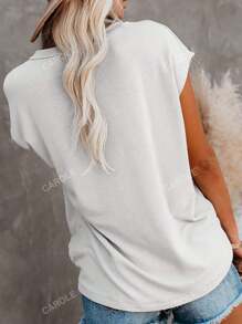 Women's Solid Color Batwing Sleeve T-Shirt Summer Loose Fit Casual Tops Pocket Patched Tee