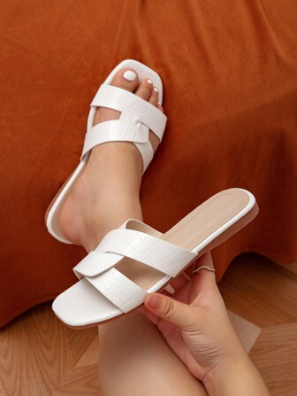 LAUREN WEAL Sandalias De Mujer Blancas De Talla Grande De Ajuste Amplio Con Punta Abierta, Cómodas Y Perfectas Para Bodas, Fiestas Y Piscinas