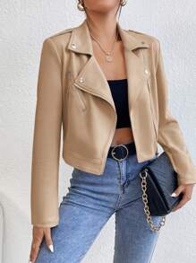 RosyDaze Chaqueta de manga larga con cuello de solapa sólido de color para mujeres