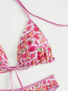 Swim Mod 花卉印花露背領夏季沙灘比基尼套裝 - 彩色 - 查看 5