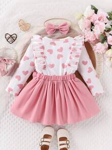 Vestido de moda de estampado de corazones para niñas pequeñas - Rosa - Ver 2