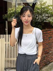 DAZY Ladies' Solid Ruched T-Shirt And Cami Top, Summer Casual Two-Piece Set