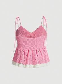 SHEIN MOD Plus Size Pink Bowknot A-Line Knitted Tank Top - Pink - View 2