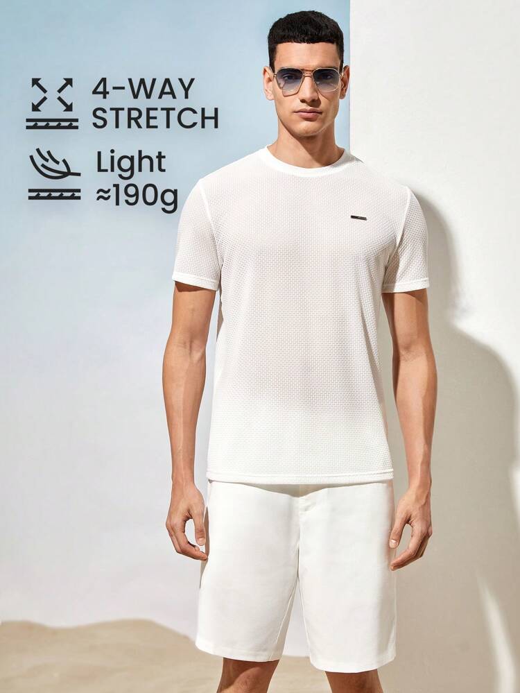 Easy Care Men Knitted Cooling Solid Color Short Sleeve T-Shirt