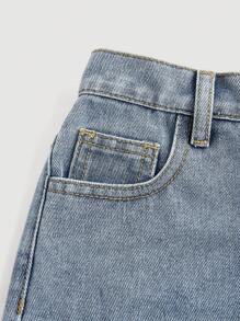 SHEIN Girlism Tween Girls' Y2K Vintage Washed Ripped Baggy Summer Denim Wide Leg Jeans With Slant Pocket,Girls Spring And Summer Bottom - Medium Wash - View 4