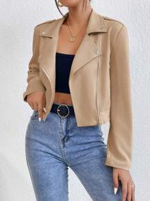 RosyDaze Chaqueta de manga larga con cuello de solapa sólido de color para mujeres