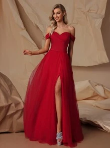VIPGIRL Upscale Evening Dress Sexy Elegant Off Shoulder Formal Dress Luxury Adult Ceremony Dress Fashion Show Dress Party Dress Wedding Guest Dress,Gown - Red - View 4