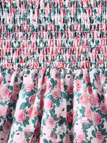 Tween Girl Ditsy Floral Print Puff Sleeve Peter Pan Collar Princess Style Dress