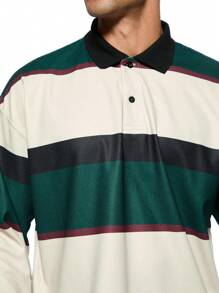 Forever 21 Men Vintage Colorblock Striped Loose Long Sleeve Polo Shirt - Multicolor - View 4