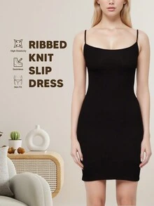 Vestido Ajustado Con Tiras De Color Liso Para Mujer - Negro - Ver 4