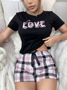 Juego De Pijama Para Damas Con Diseño De Letra, Cuadros Y Estampado - Multicolor - Ver 5