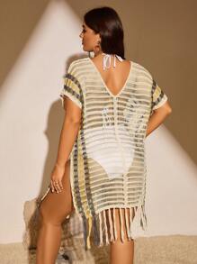 SHEIN Swim Curve Plus Size V-Neck Contrast Color Dress Cover Summer