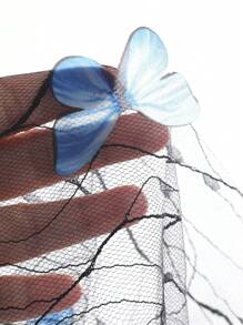 DAZY Parte superior transparente con manga corta y diseño de mariposa para mujer, tops de moda para salir, tops cortos para mujer