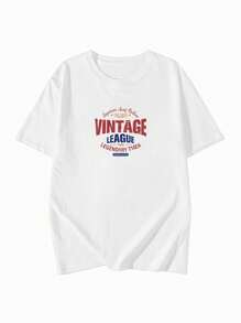 女士休闲字母印花圆领短袖T恤，夏季