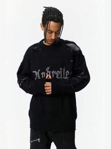 Men's Ripped Fringe Knit Sweater, Streetwear Crew Neck Pullover, Autumn/Winter